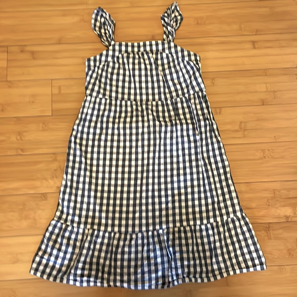 Cat & Jack midi length tiered navy gingham patterned dress. Size 5t.